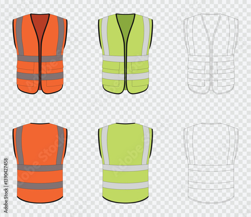 Safety vest mockup vector art Isolated on transparent background
