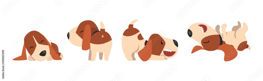 Funny Spaniel Dog and Purebred Puppy Vector Set