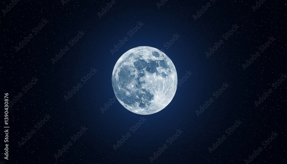 Fototapeta premium triking full moon rising above a vast dark night sky illumined by sparkling stars and revealing intricate detail of lunar craters and maria for astronomical inspiration