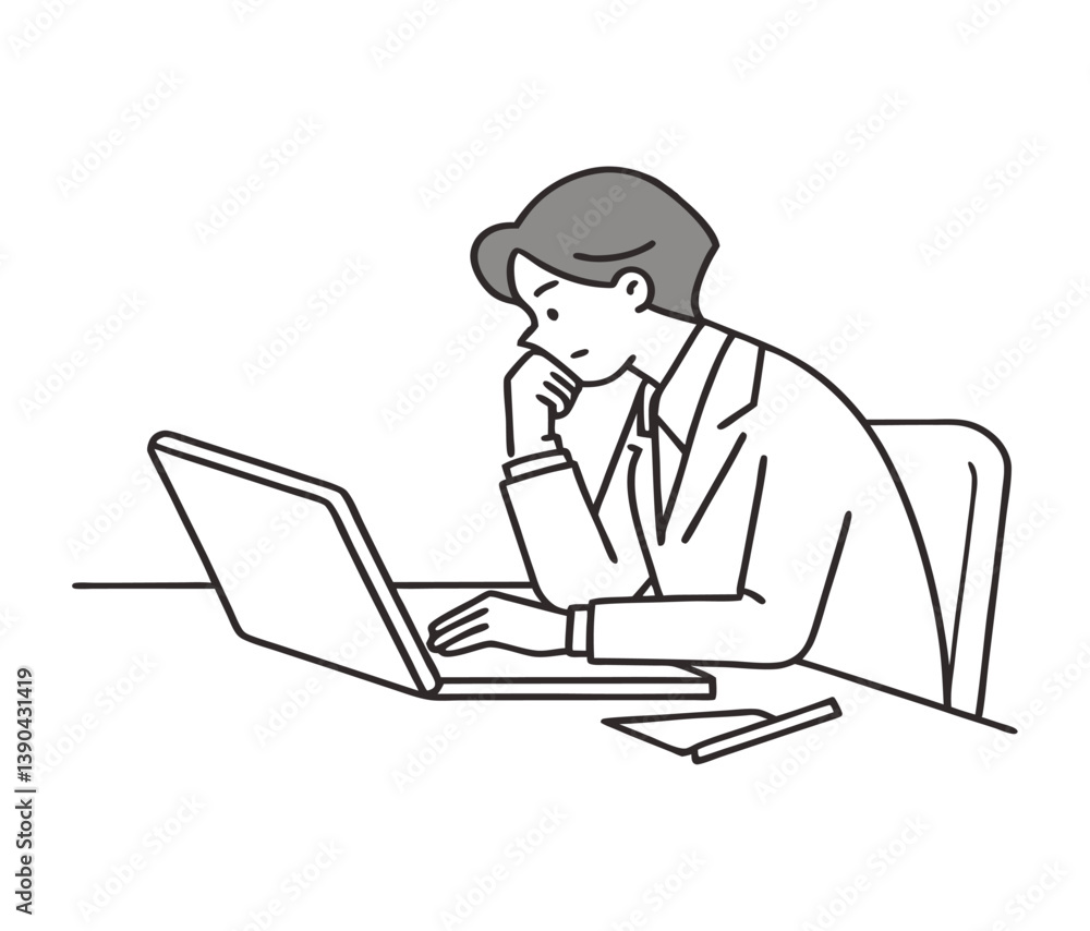 Business Person with Laptop Thinking ? Vector Illustration, Cartoon Clipart & Line Art for Print 5.eps Business Person with Laptop Thinking ? Vector Illustration, Cartoon Clipart & Line Art for Print 5.eps