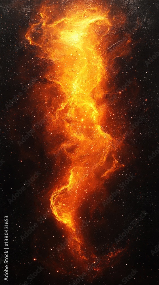Fiery Cosmic Nebula Swirling Through Space with Glowing Particles and Stars Fiery Cosmic Nebula Swirling Through Space with Glowing Particles and Stars