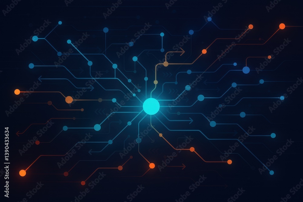 Abstract visualizations of artificial intelligence and digital data flow