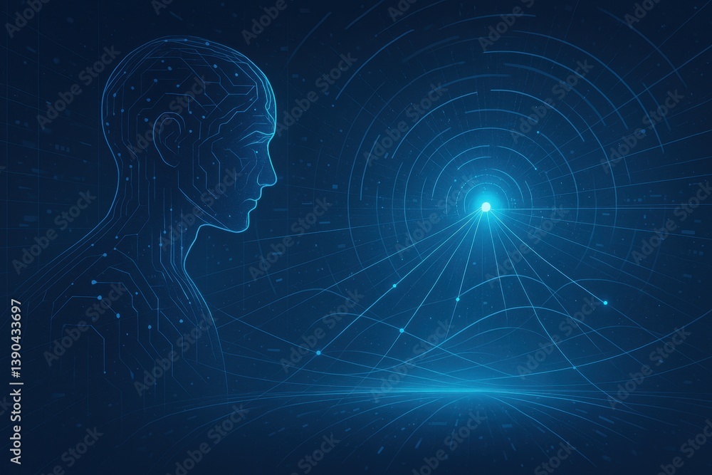 Abstract visualizations of artificial intelligence and digital data flow