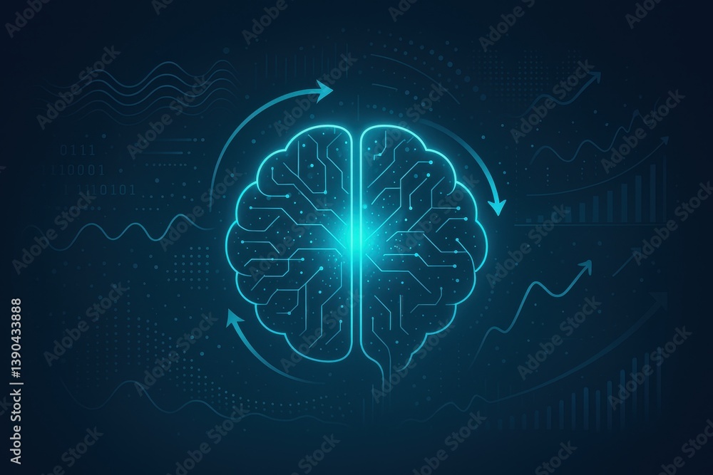 Abstract visualizations of artificial intelligence and digital data flow