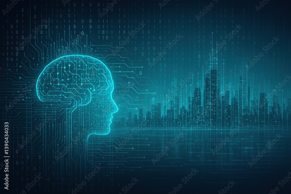 Abstract visualizations of artificial intelligence and digital data flow
