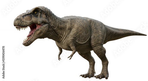 Majestic Tyrannosaurus Rex Roaring with Teeth Bared on Isolated Background