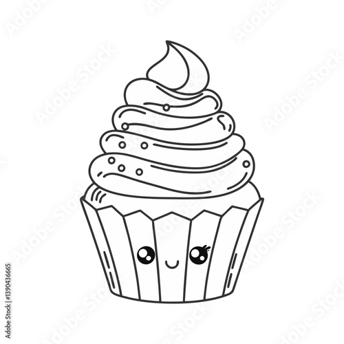 ChatGPT พูดว่า:
Vector illustration of a kawaii-style cupcake with swirled frosting, sprinkles, and a cute smiling face, perfect for playful dessert designs.