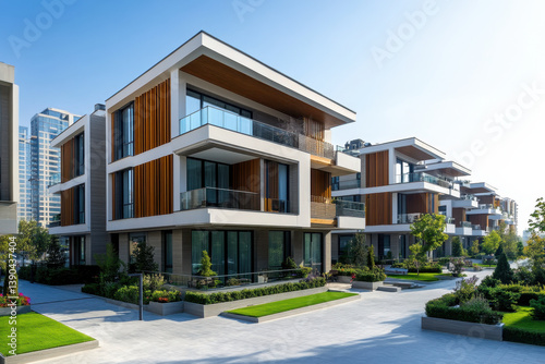 Modern house in suburbs of Melbourne, featuring sleek design, large windows, and lush green landscaping.