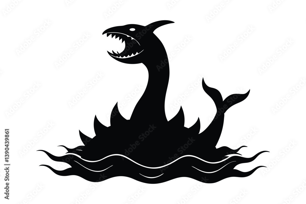 Obraz premium vector silhouette of a leviathan rising from deep water 
