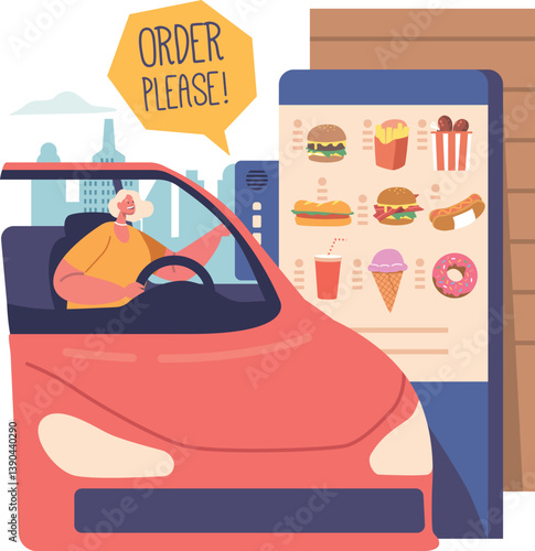 Diver ordering fastfood at drive-thru