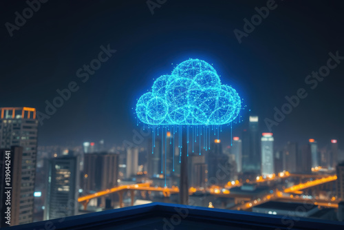 Digital Cloud Over Cityscape
