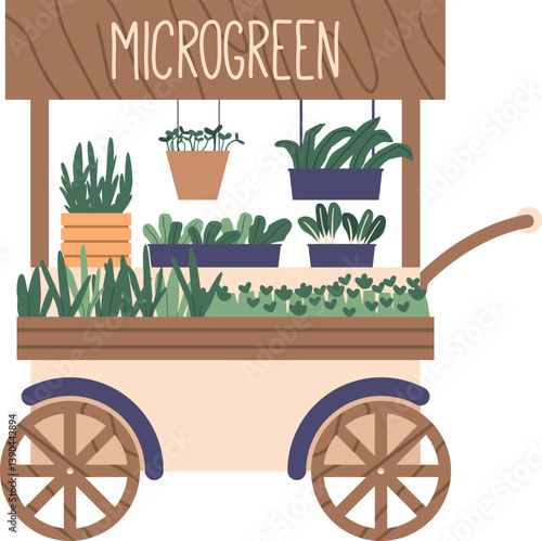 Microgreens wheeled stall market vector illustration
