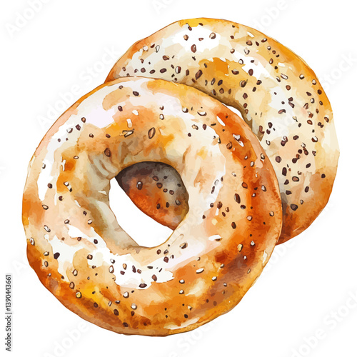 A watercolor painting of Bagels, isolated on a white background. Bagels vector

