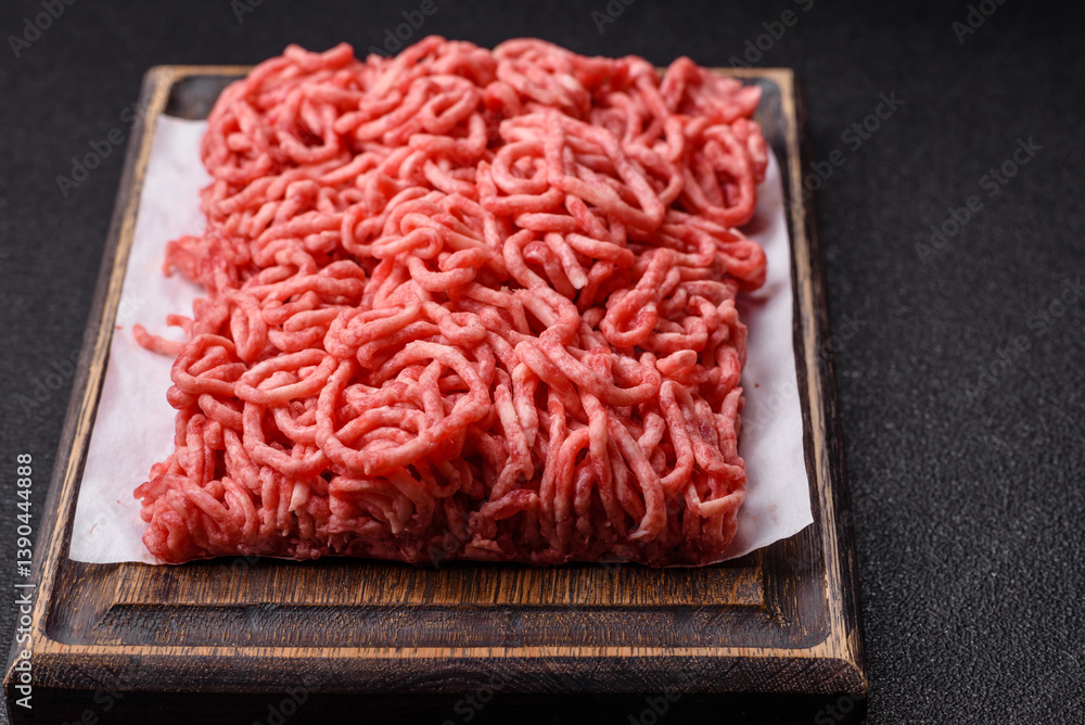 Ground beef mince fresh raw with salt and spices Ground beef mince fresh raw with salt and spices