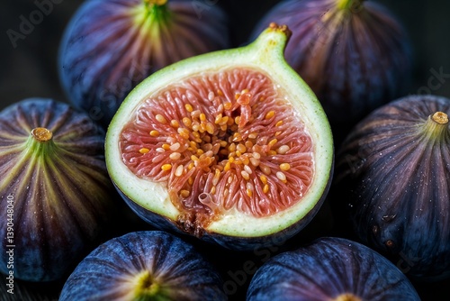 closeup of fresh figs with deep purple skin covered in tiny water droplets un primer plano de higos frescos con la piel de color púrpura intenso cubierta de diminutas gotas de agua incir