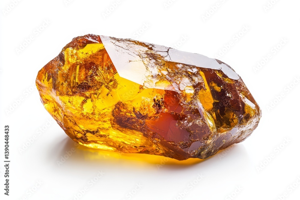 Golden Amber Crystal Specimen - Raw amber crystal, golden yellow and brown hues, unique formations, isolated on white Golden Amber Crystal Specimen - Raw amber crystal, golden yellow and brown hues, unique formations, isolated on white