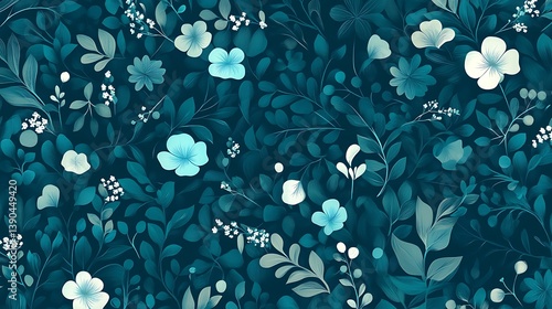 Teal floral seamless pattern.