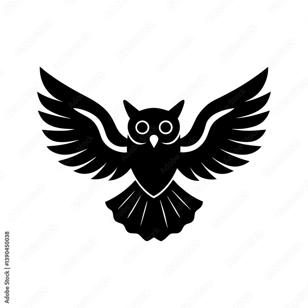 Obraz premium Majestic avian predator flying with open wings vector graphic illustration . silhouette on white background.