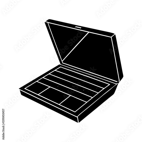 Open cosmetic palette vector graphic for eyeshadow and makeup product presentation . silhouette on white background.