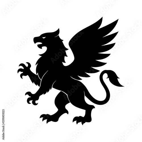 Griffin mythical creature heraldic animal winged beast vector illustration art . silhouette on white background.