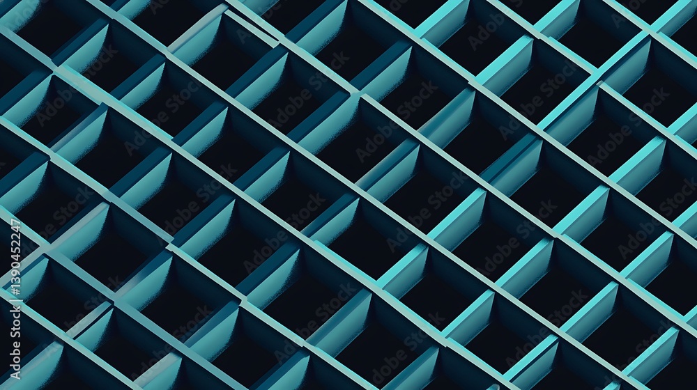 Fototapeta premium Teal geometric grid pattern.