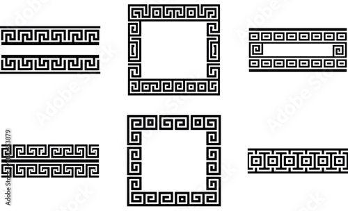 Greek Key Border Silhouettes | Black Geometric Meander Pattern Vector Set