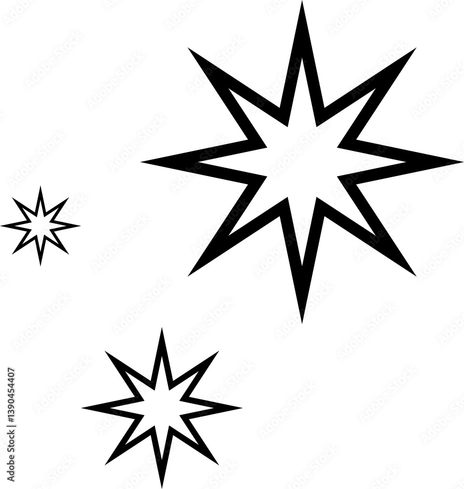 Minimalist silhouette stars icon set, twinkle shining star shape symbols, icons, elements. Modern geometric sparkle black silhouettes sign Minimalist silhouette stars icon set, twinkle shining star shape symbols, icons, elements. Modern geometric sparkle black silhouettes sign