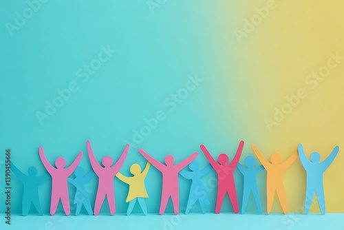 Diverse Paper People Celebrating Unity5