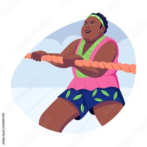 A character playing a tug war, flat style illustration