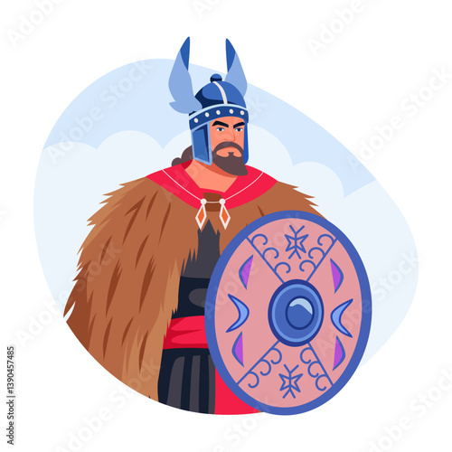 A flat style illustration of a viking warrior