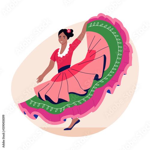 A flat style illustration of female flamenco dancer