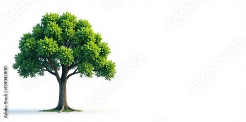 Simple isolated tree on white background, focusing on trunk and leaves, tree, minimalist, branch
