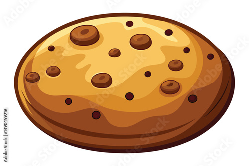 A delectable chocolate chip cookie rests on a clean white background, highlighting its rich golden hue and tempting chocolate morsels, making it look irresistible.