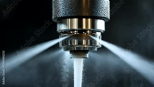 Close-up of a nozzle spraying a fine mist of liquid