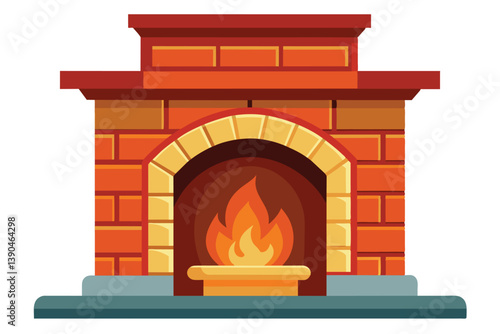 A bright flame dances in a classic brick fireplace, providing warmth and comfort in a cozy environment perfect for winter gatherings.