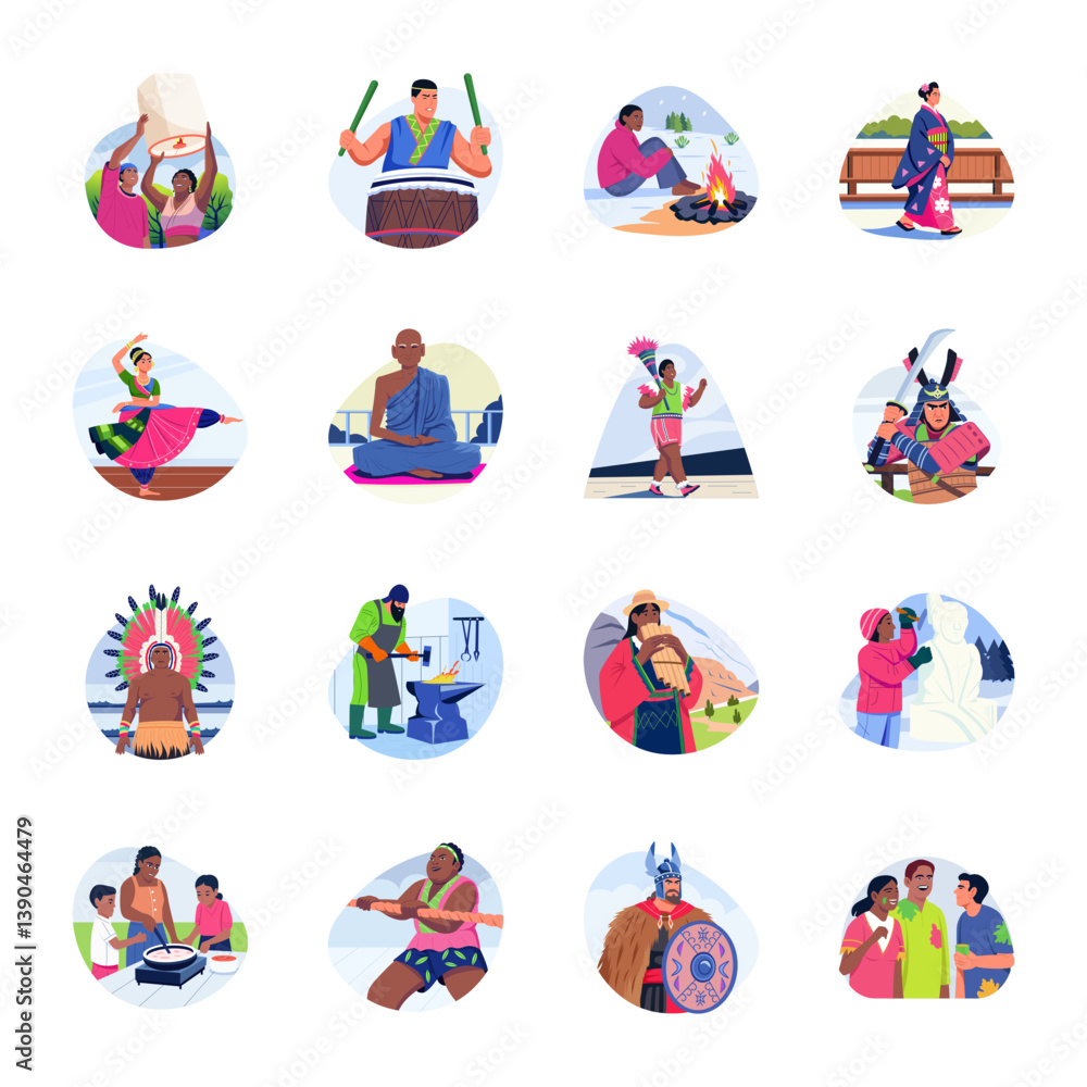 Fototapeta premium Collection of Flat Style Culture Art Illustrations