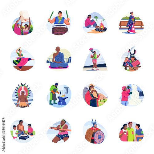 Collection of Flat Style Culture Art Illustrations 

