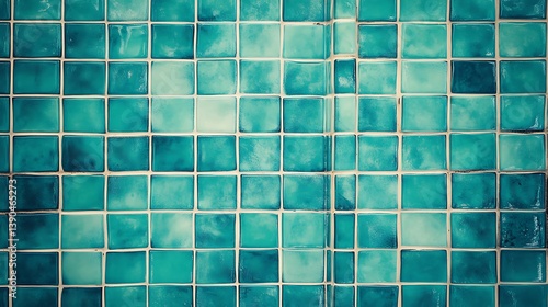 Teal square mosaic tile wall texture.