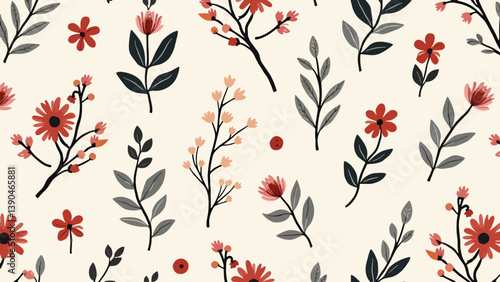 seamless pattern with leaves, Flowers color seamless Pattern in Scandinavian, seamless background with flowers