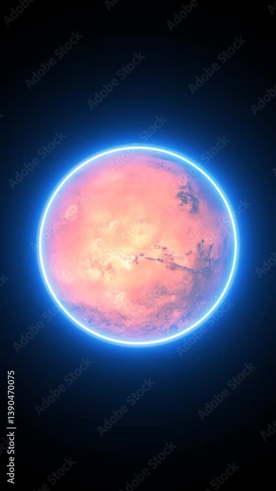 The realistic barning close up glowing mars planet 