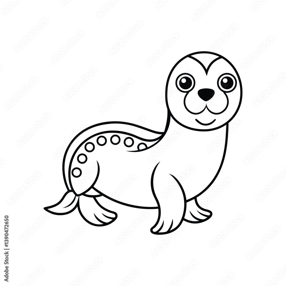 Fototapeta premium Adorable Cartoon Seal Coloring Page