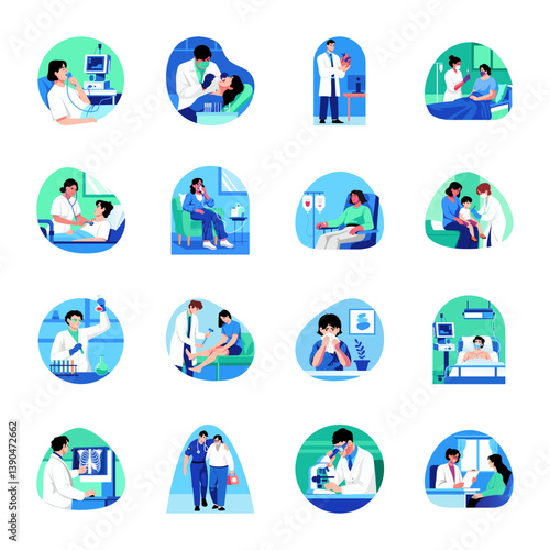 Collection of Flat Style Medical Art Illustrations 

