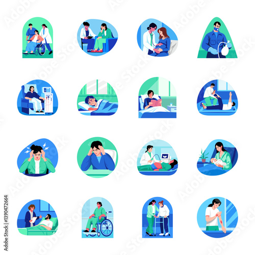 Set of Flat Style Healthcare Illustrations 

