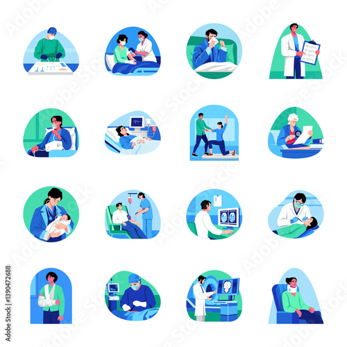Collection of Flat Style Hospital Art Illustrations 

