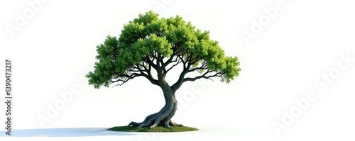 Single tree with gnarled trunk and twisted branches against a bright white backdrop, texture, branch, tree