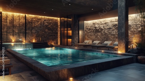 Wallpaper Mural Luxurious indoor spa with tranquil water features and ambient lighting for relaxation and wellness retreat Torontodigital.ca