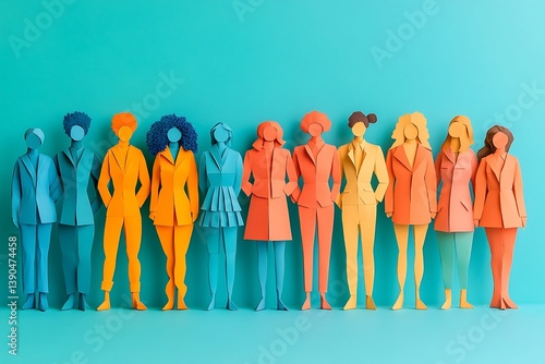 Diverse Paper People Group Unity Success Background
