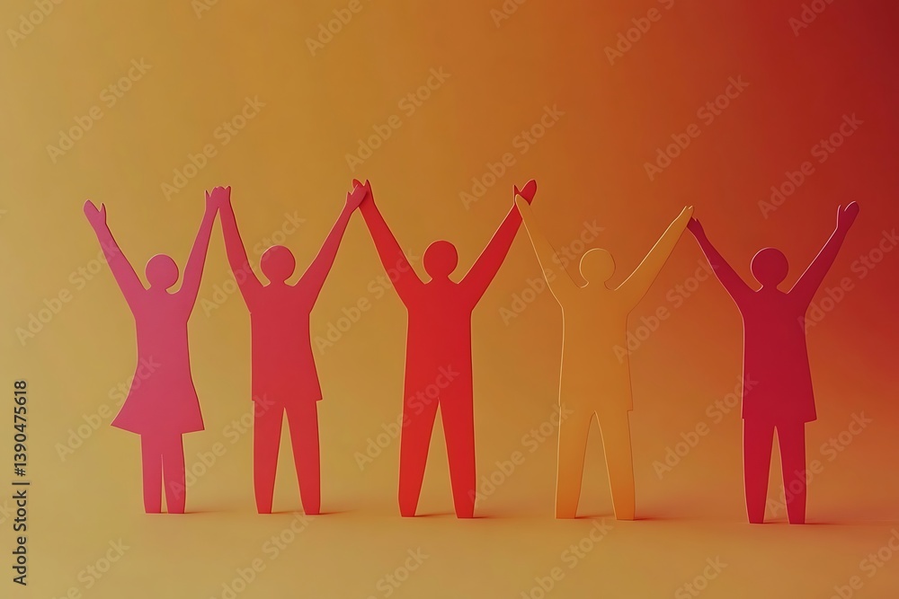 Diverse Paper People Hands Raised in Unity Diverse Paper People Hands Raised in Unity