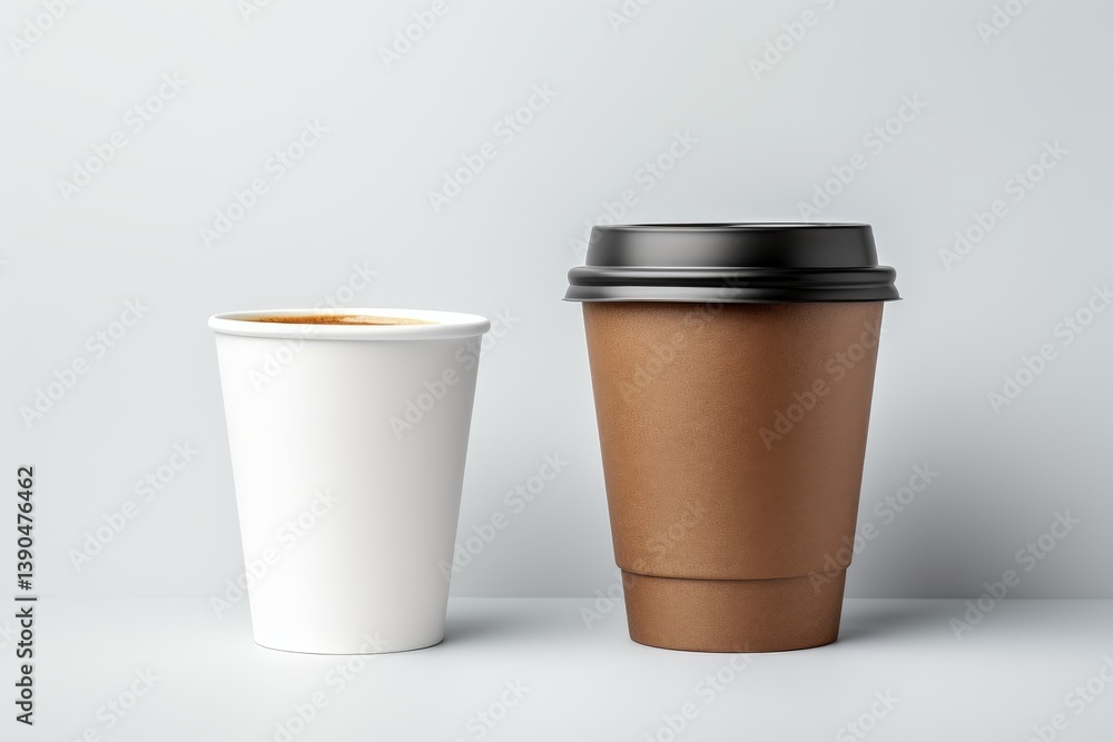 Professional coffee takeaway cup with lid and brown sleeve on a light gray background Professional coffee takeaway cup with lid and brown sleeve on a light gray background