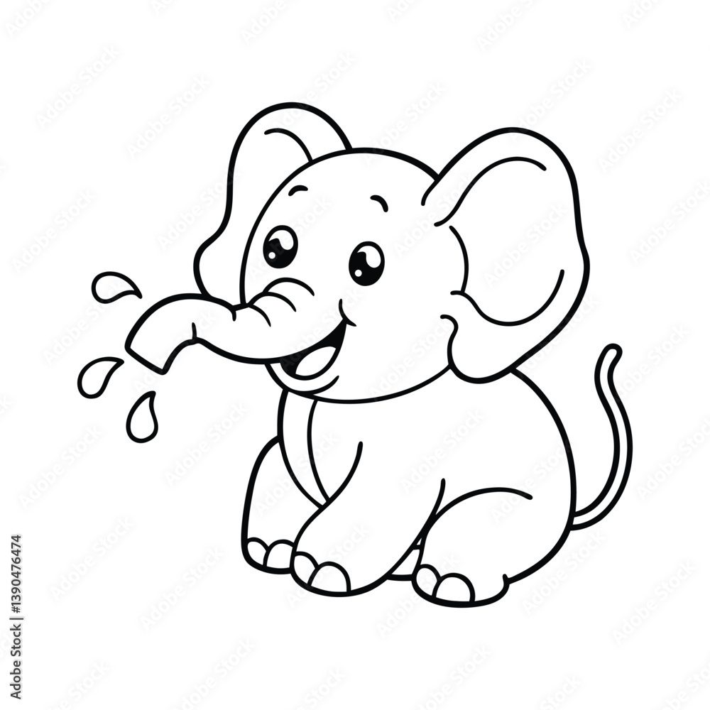 Fototapeta premium Adorable Baby Elephant Splashing Water for coloring page